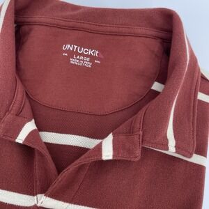 UNTUCKit Men's L Rugby Polo Long Sleeve Burnt Orange Stripe Heavy Cotton‎